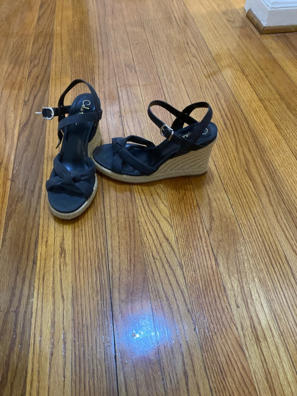 Cole Haan Black Espadrille Wedge Sandals